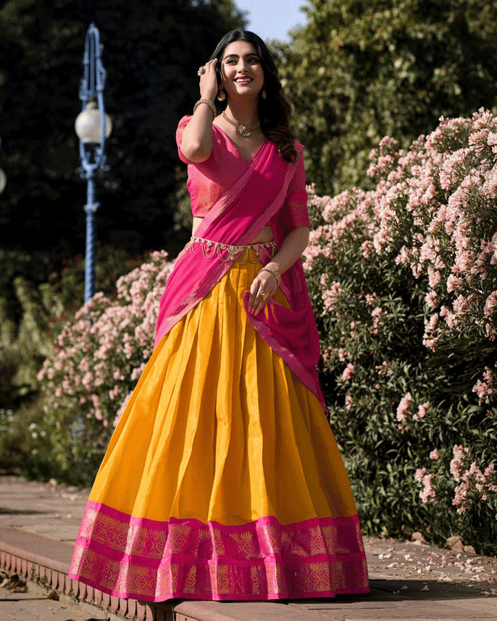 Designer Mustard Kanchipuram Half Saree