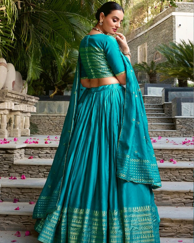 Graceful Sky Blue Color Pure Chanderi Lehenga Choli