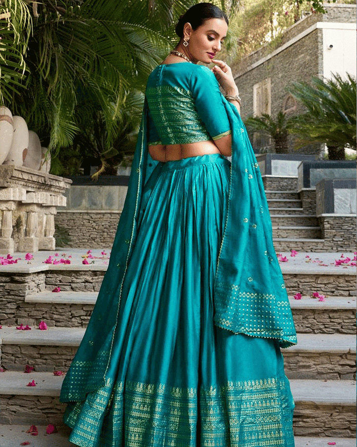 Graceful Sky Blue Color Pure Chanderi Lehenga Choli