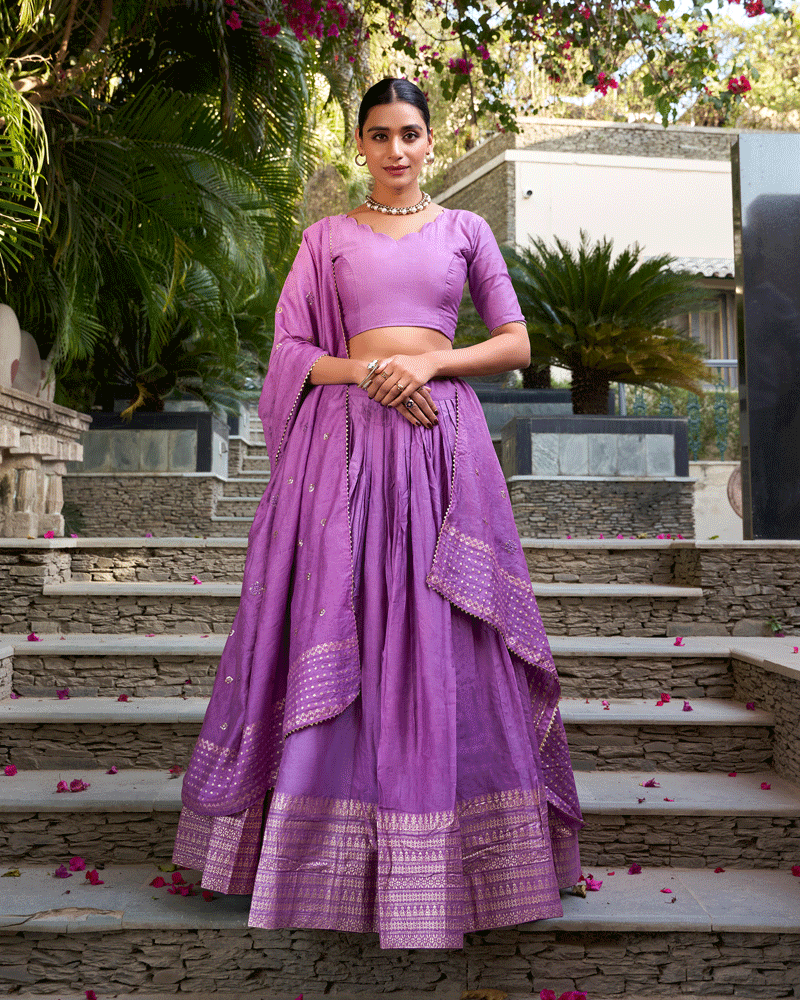 Elegant Luvender Color Pure Chanderi Lehenga Choli