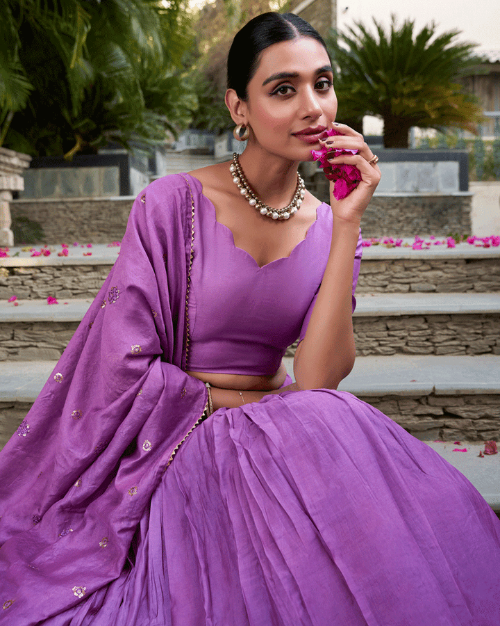 Elegant Luvender Color Pure Chanderi Lehenga Choli