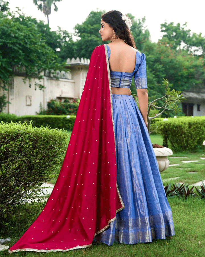 Beautiful Royal Blue Kanchipuram Half Saree