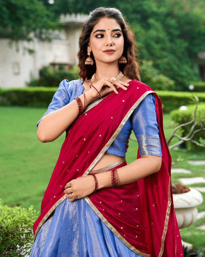 Beautiful Royal Blue Kanchipuram Half Saree