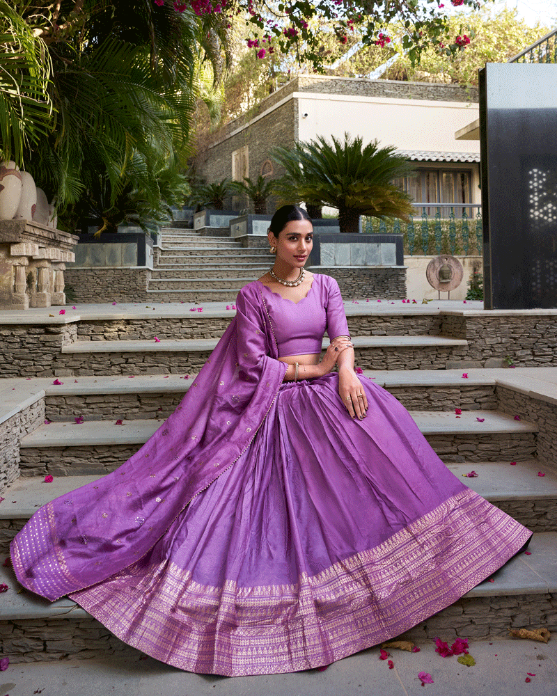 Elegant Luvender Color Pure Chanderi Lehenga Choli