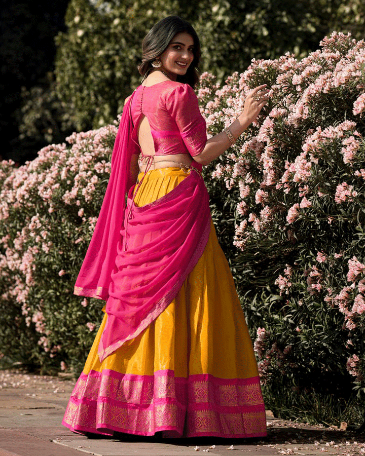 Designer Mustard Kanchipuram Half Saree