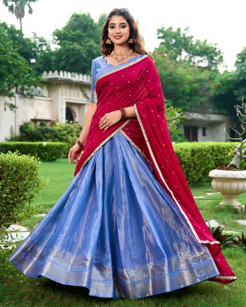 Beautiful Royal Blue Kanchipuram Half Saree