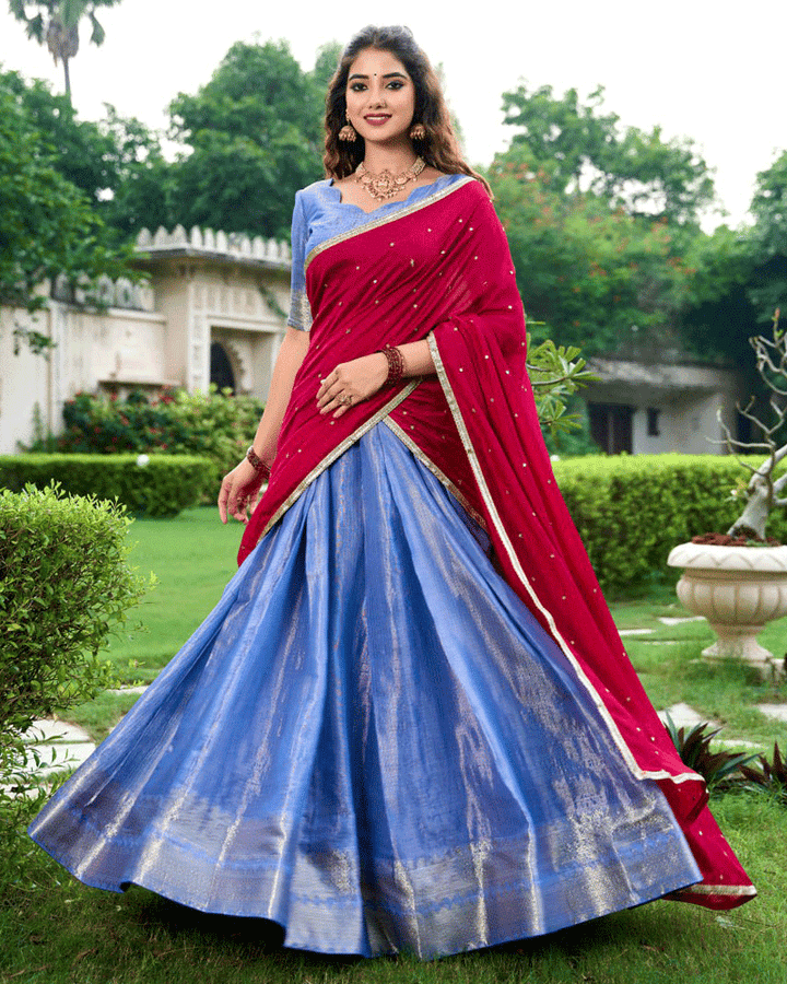 Beautiful Royal Blue Kanchipuram Half Saree