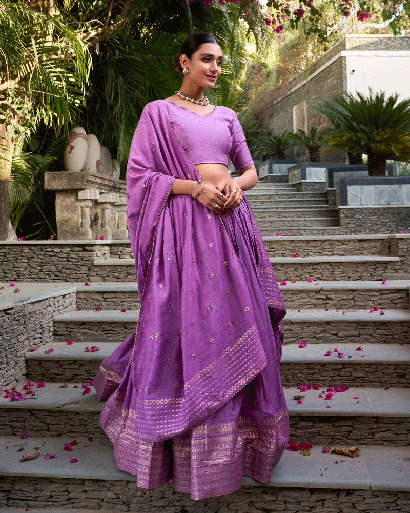 Elegant Luvender Color Pure Chanderi Lehenga Choli