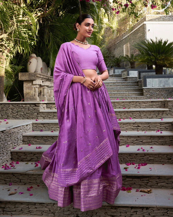 Elegant Luvender Color Pure Chanderi Lehenga Choli