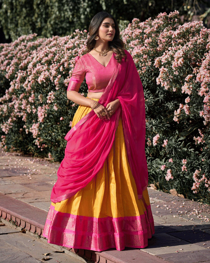 Designer Mustard Kanchipuram Half Saree