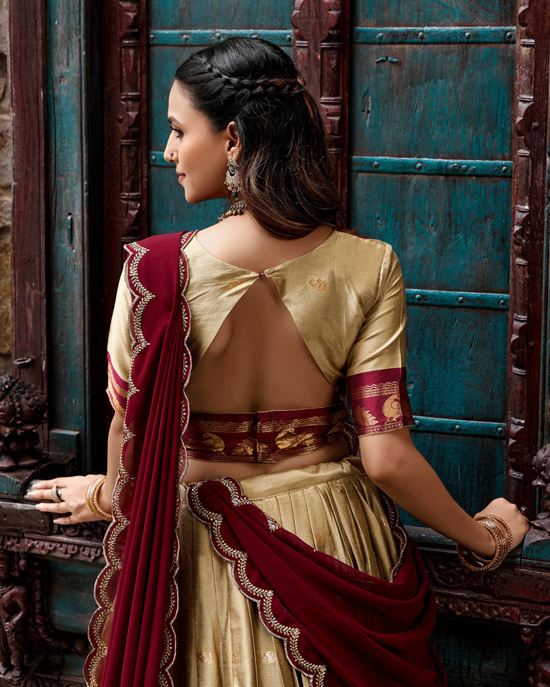 Elegant Cream Color Traditional Cotton Silk Half Saree