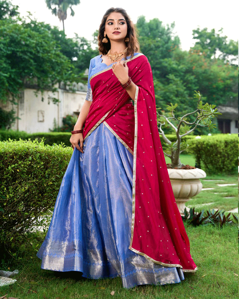 Beautiful Royal Blue Kanchipuram Half Saree