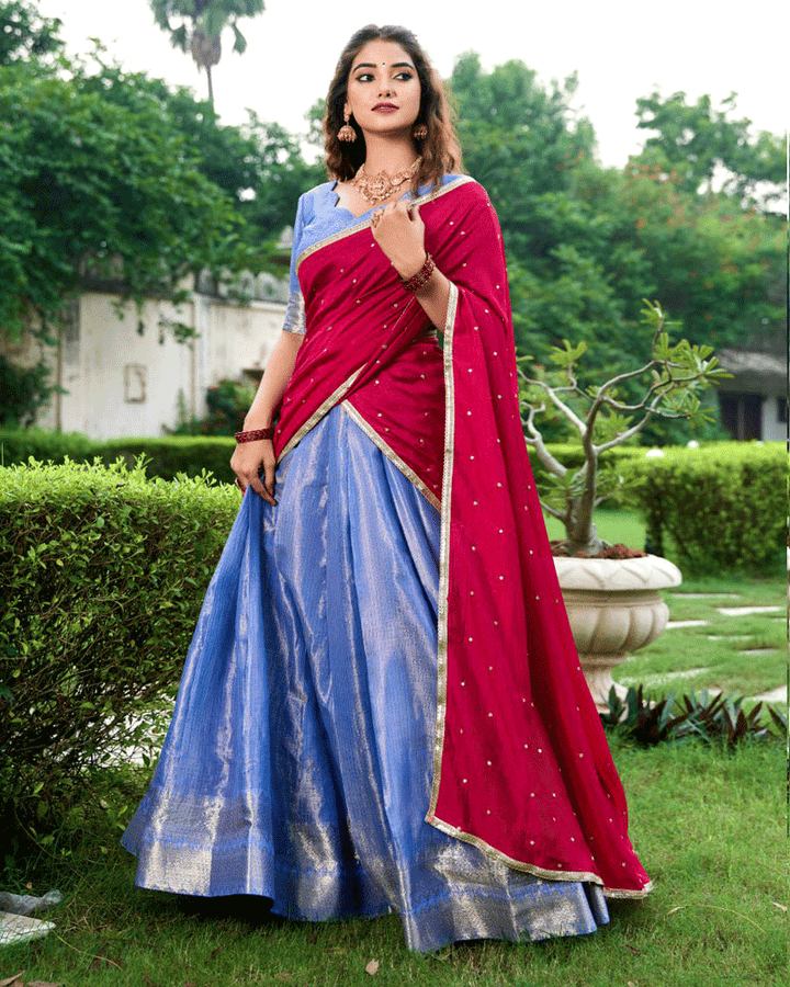 Beautiful Royal Blue Kanchipuram Half Saree