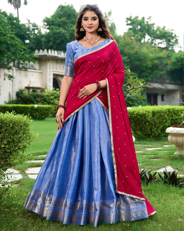 Beautiful Royal Blue Kanchipuram Half Saree