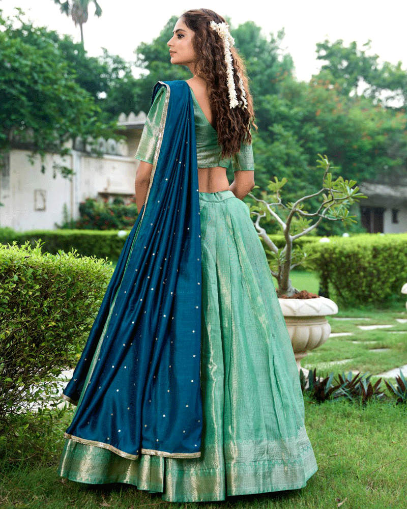 Beautiful Pista Green Kanchipuram Half Saree