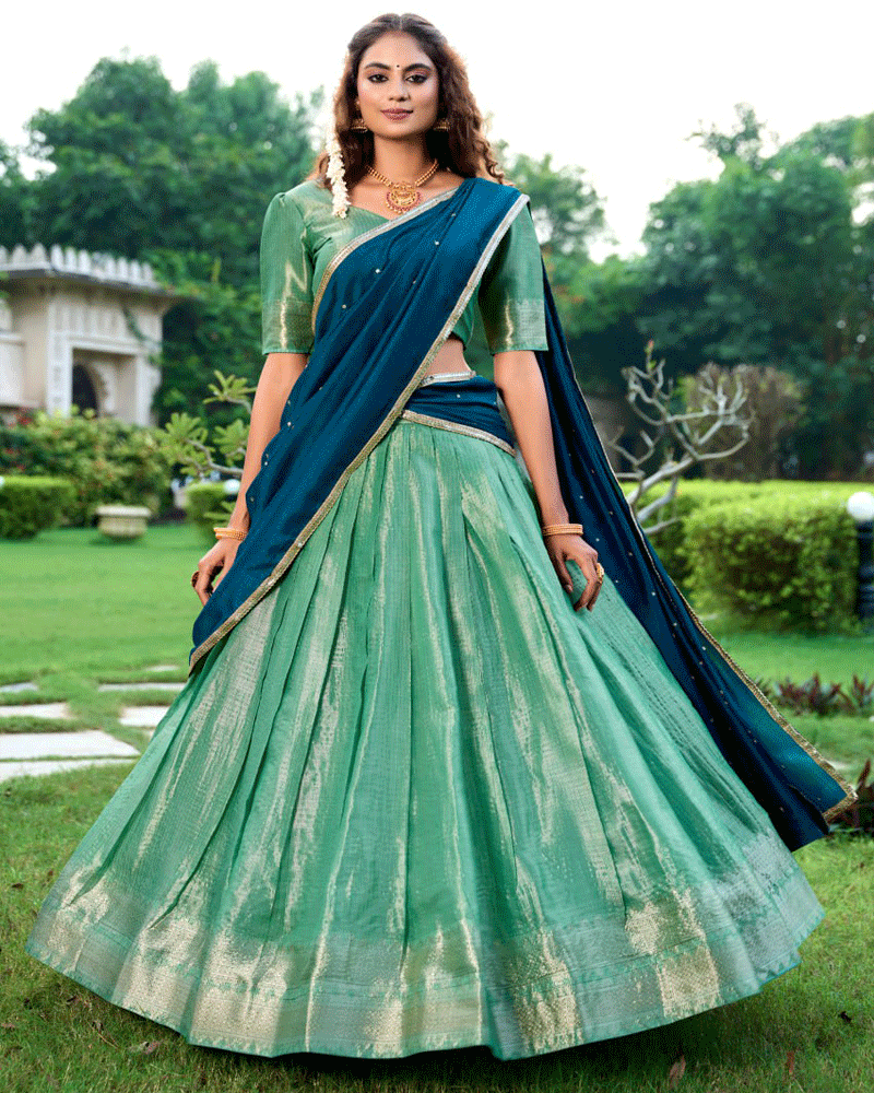 Beautiful Pista Green Kanchipuram Half Saree