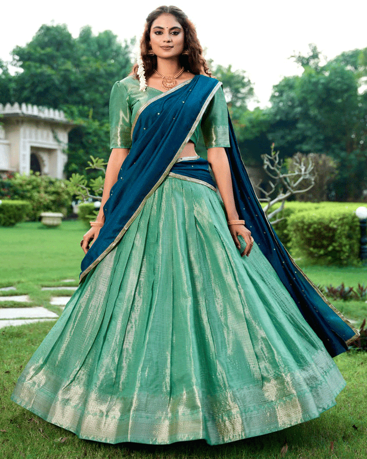 Beautiful Pista Green Kanchipuram Half Saree