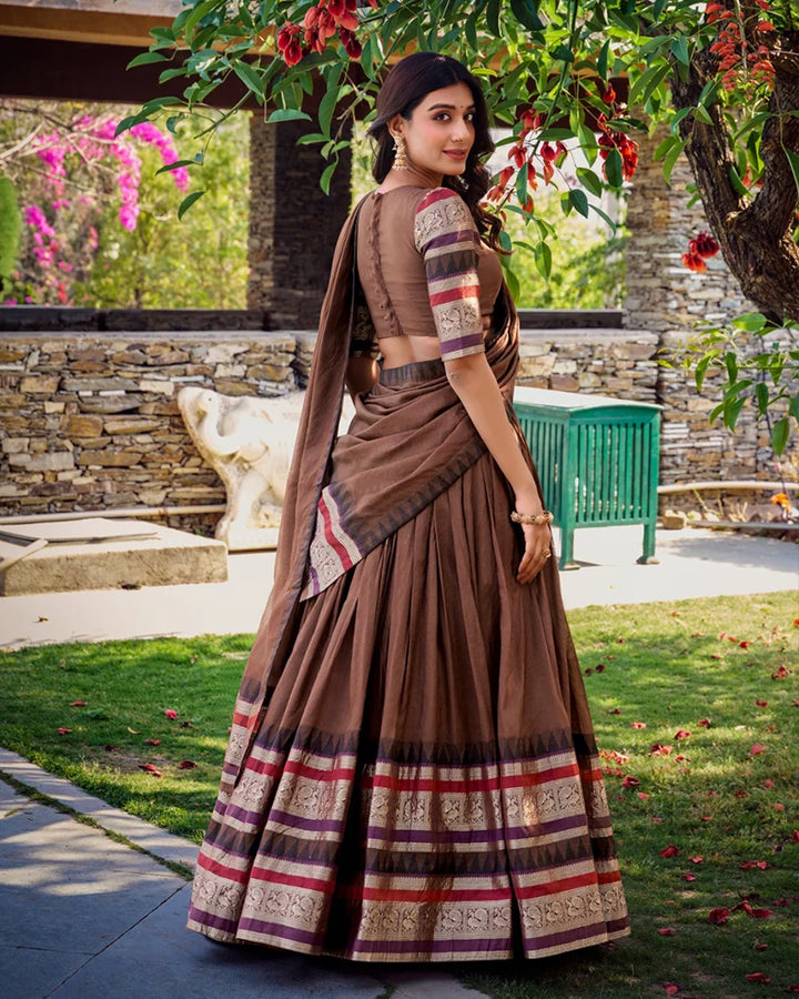 Traditional Brown Color Pure Chanderi Lehenga Choli