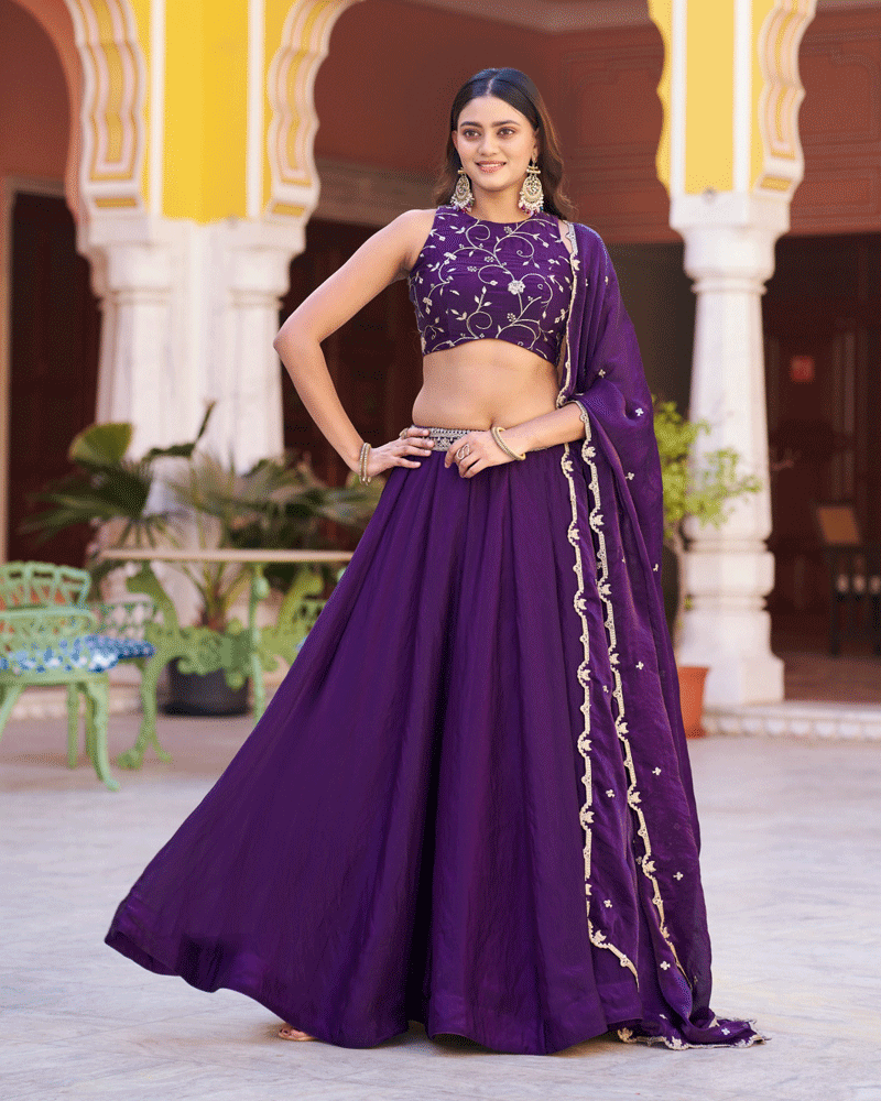Purple Color Embroidered Embellished Lehenga Choli
