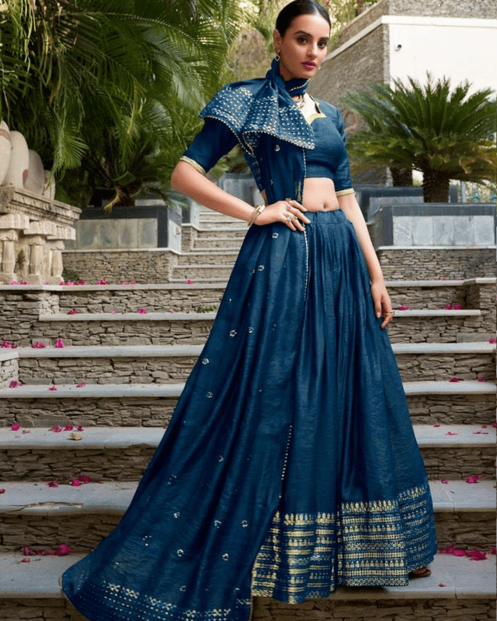 Royal Navy Blue Color Pure Chanderi Lehenga Choli