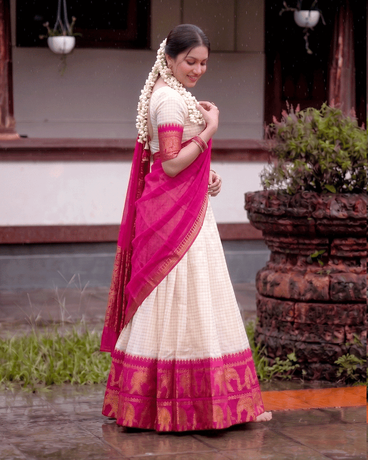 Pink Color Crafted Poly Cotton Half Saree