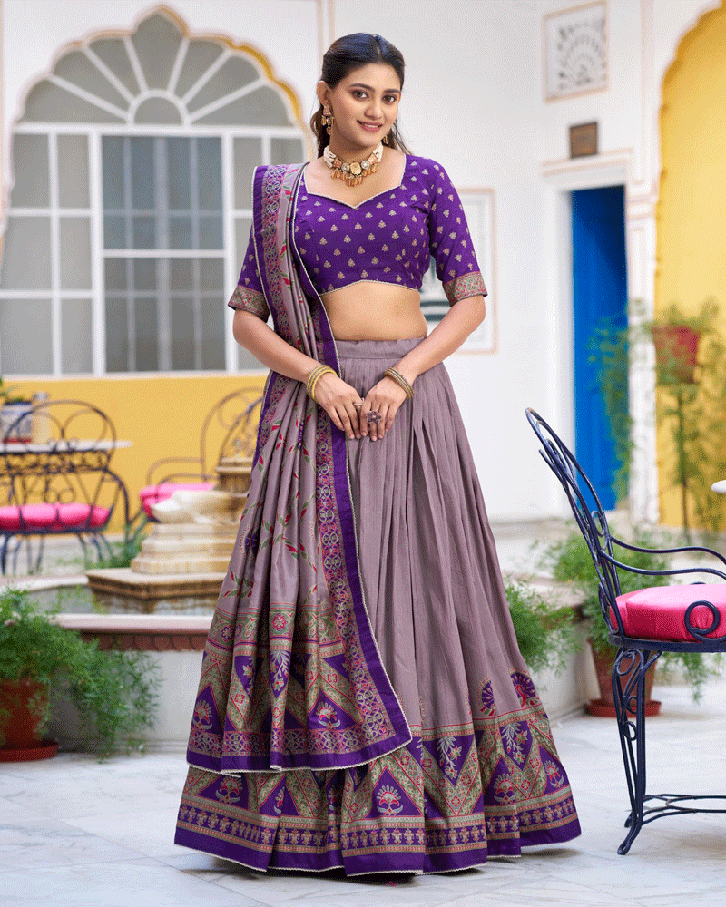 Designer Purple Color Tasar Silk Printed Lehenga Choli
