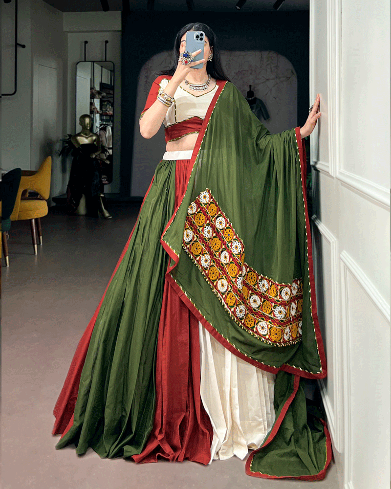Traditional Olive Green Multicolor Navratri Lehenga Choli