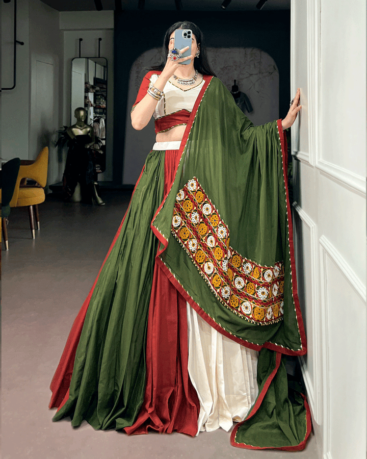 Traditional Olive Green Multicolor Navratri Lehenga Choli