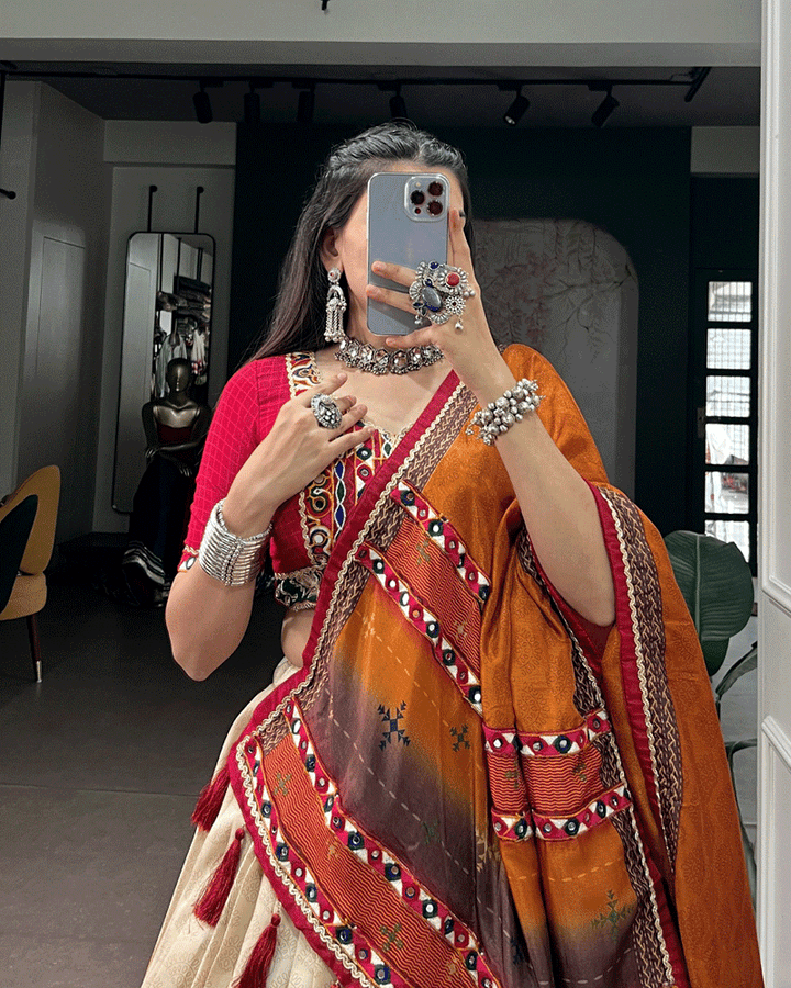 Traditional Red Multi Color Printed Navratri Lehenga Set