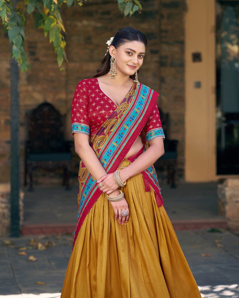 Elegant Mustard Color Printed Traditional Lehenga Choli Set
