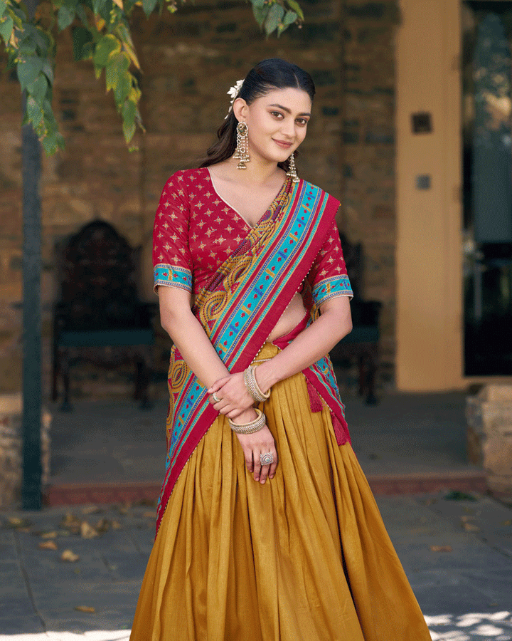 Elegant Mustard Color Printed Traditional Lehenga Choli Set