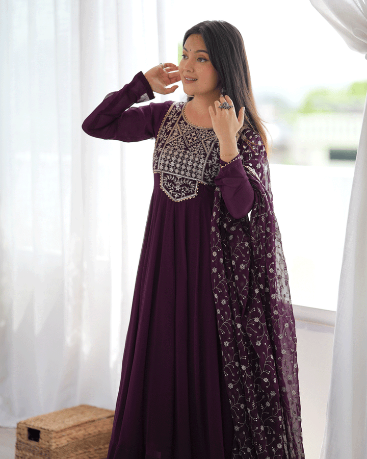 Wine Purple Color Georgette Embroidered Anarkali Suit
