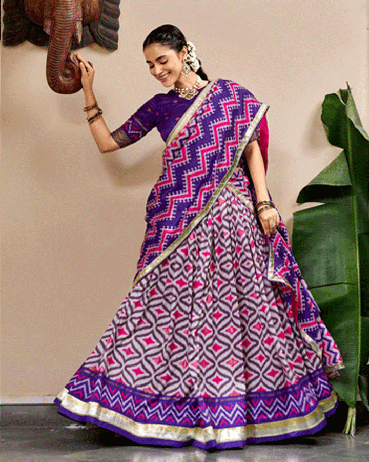 Elegant Purple Color Tasar Silk Printed Lehenga Choli