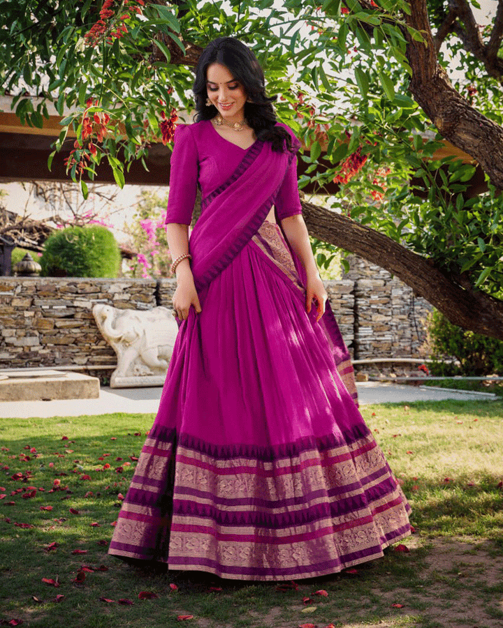 Traditional Pink Color Pure Chanderi Lehenga Choli