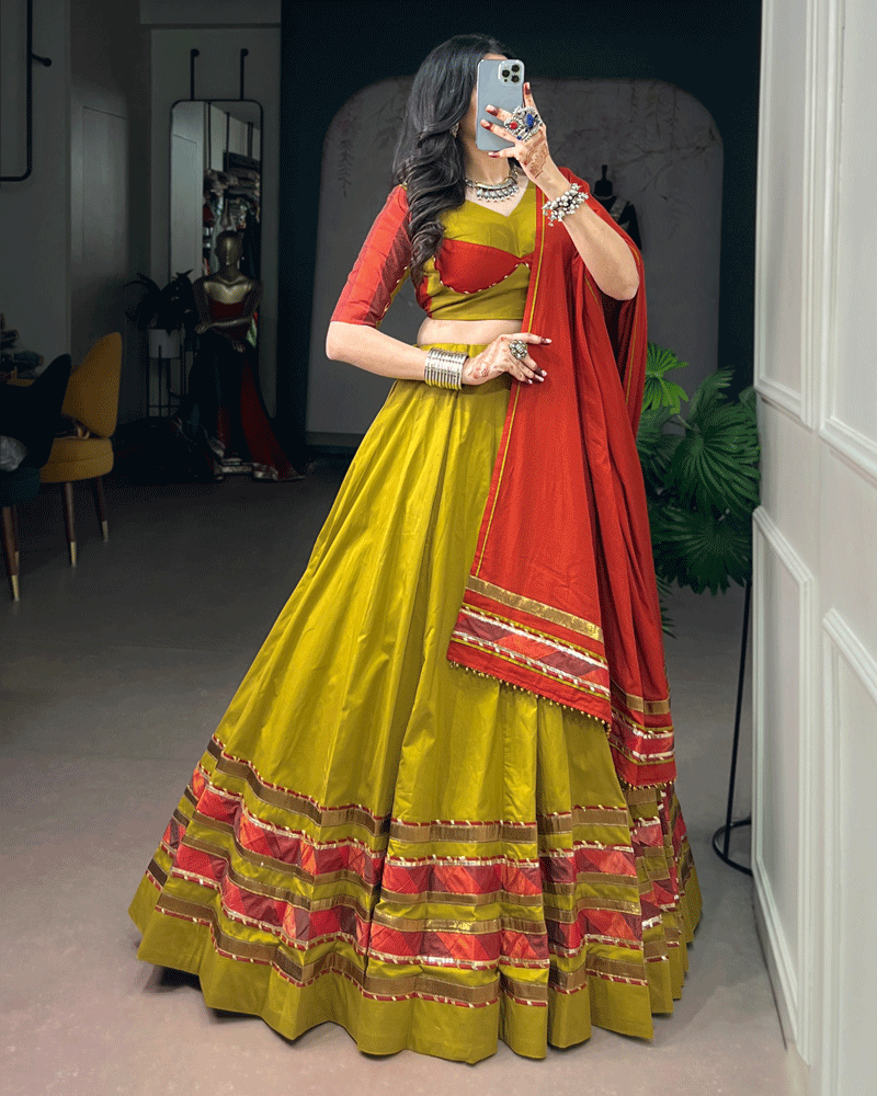 Mustard Yellow And Red Color Traditional Lehenga Choli Set