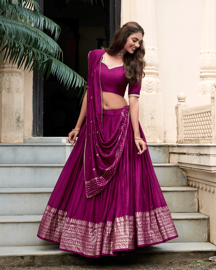 Elegant Wine Color Pure Chanderi Lehenga Choli