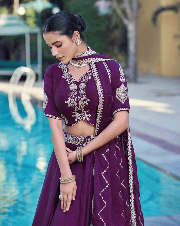 Embellished Purple Color Rangoli Crush Lehenga Choli