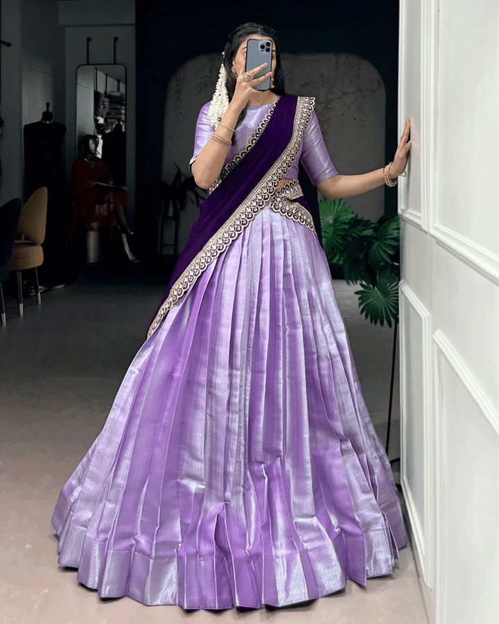 Royal Purple Color Jacquard Silk Half Saree