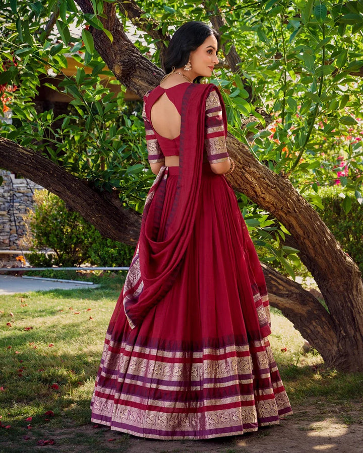 Traditional Red Color Pure Chanderi Lehenga Choli