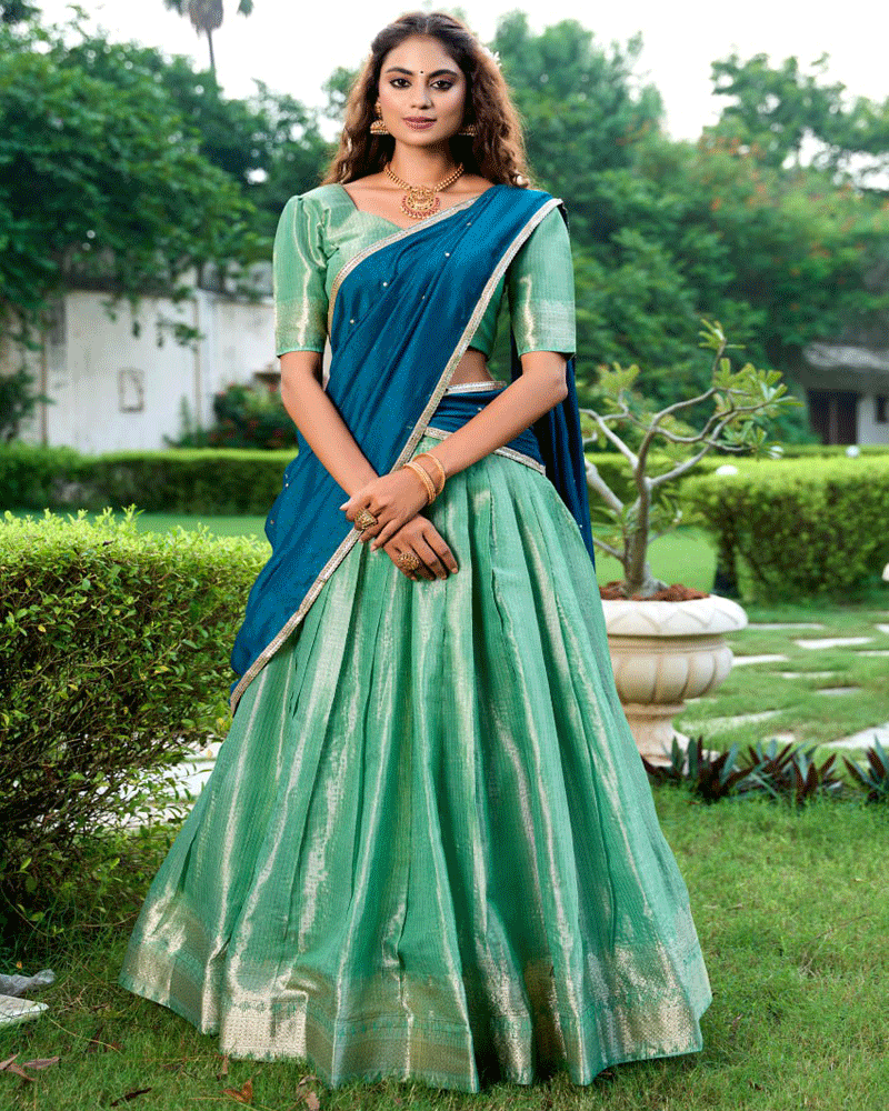 Beautiful Pista Green Kanchipuram Half Saree