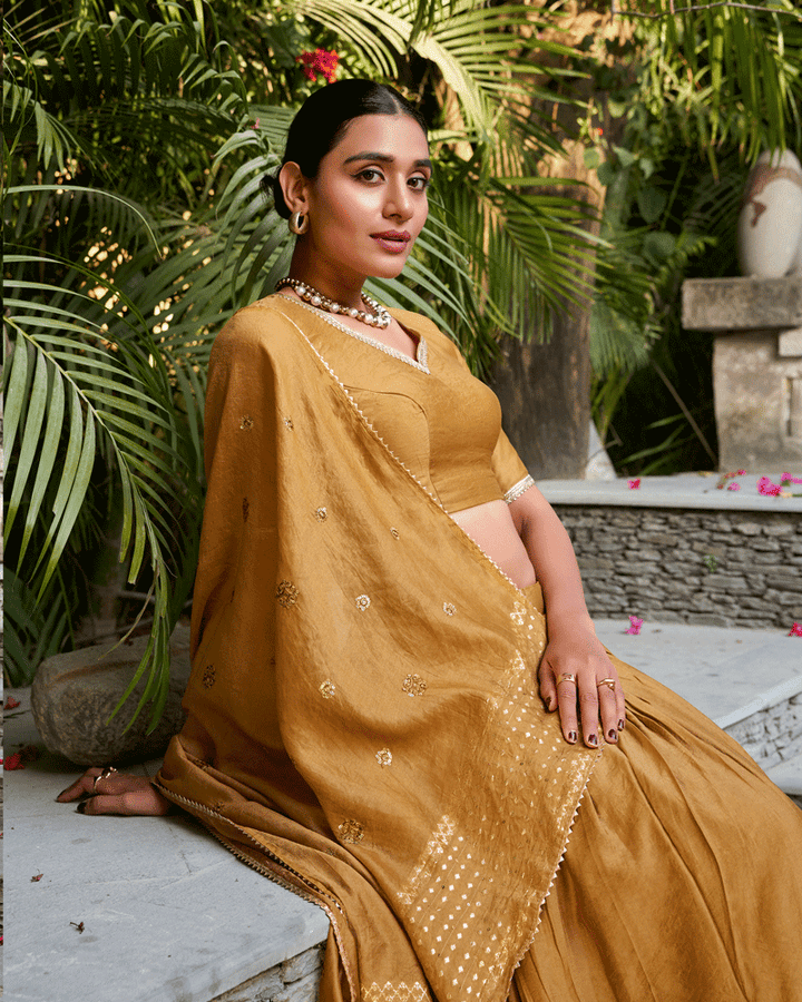 Traditional Mustard Color Pure Chanderi Lehenga Choli