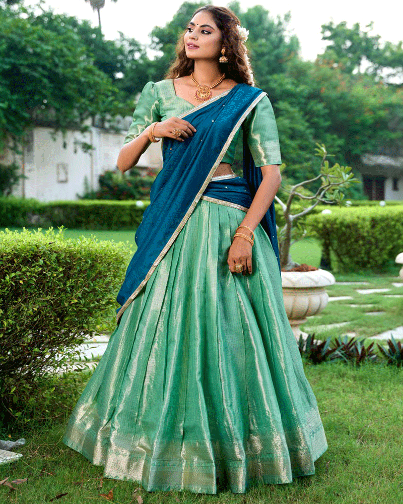 Beautiful Pista Green Kanchipuram Half Saree