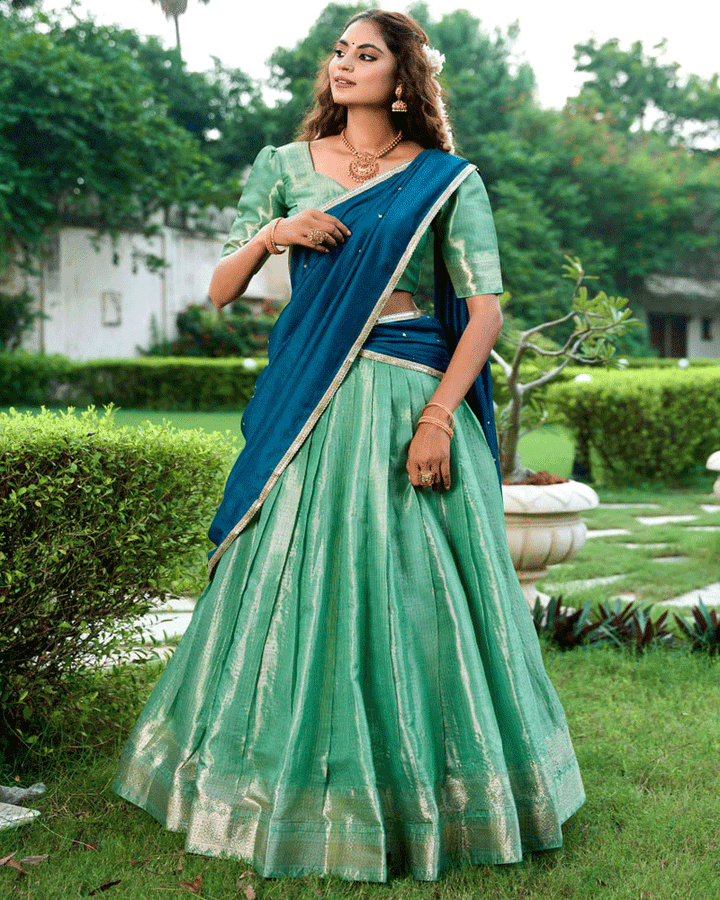 Beautiful Pista Green Kanchipuram Half Saree