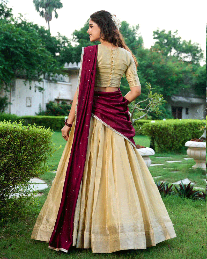 Beautiful Cream Kanchipuram Half Saree