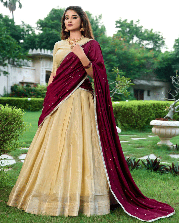 Beautiful Cream Kanchipuram Half Saree