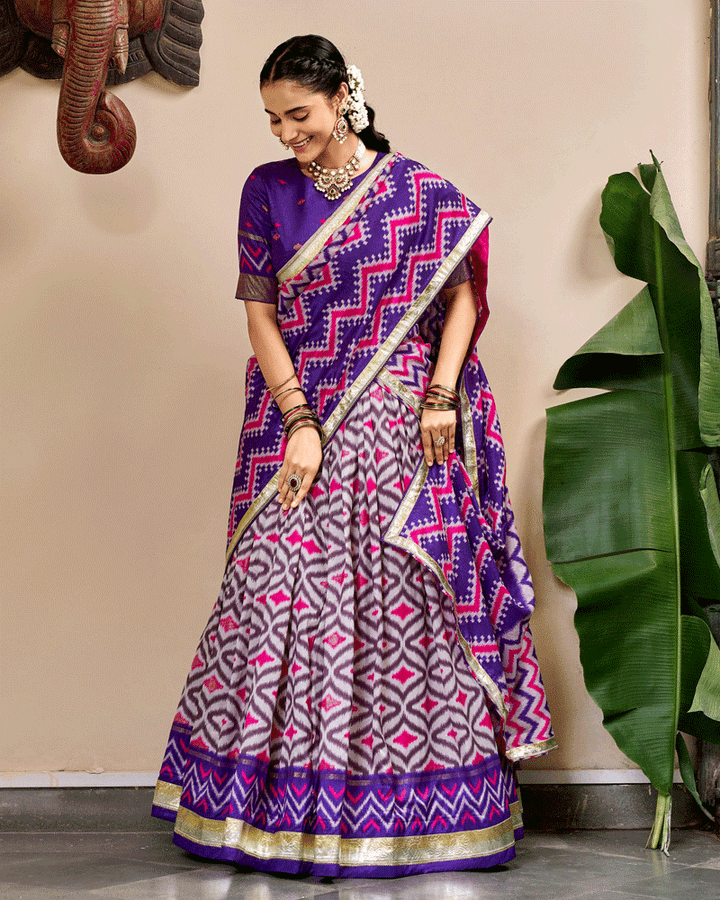 Elegant Purple Color Tasar Silk Printed Lehenga Choli