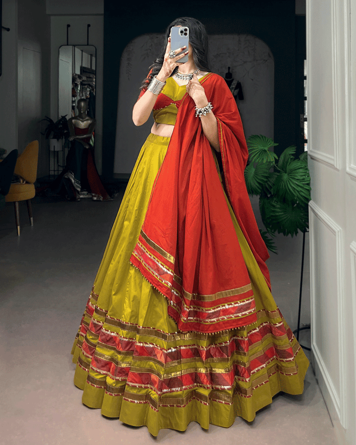 Mustard Yellow And Red Color Traditional Lehenga Choli Set