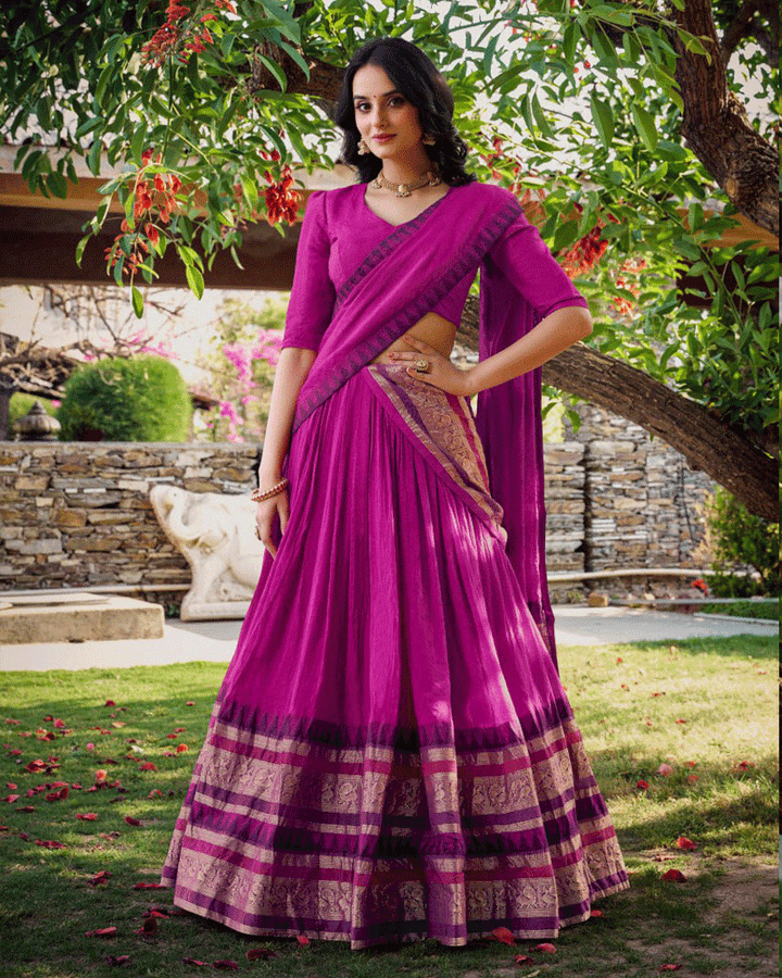 Traditional Pink Color Pure Chanderi Lehenga Choli