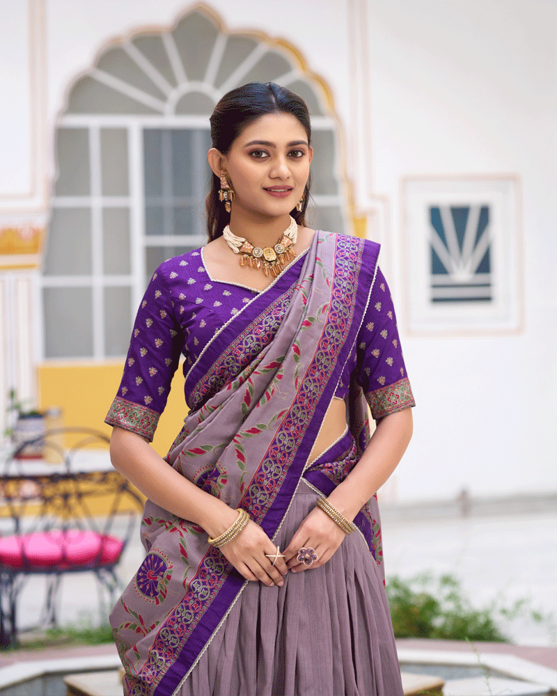 Designer Purple Color Tasar Silk Printed Lehenga Choli
