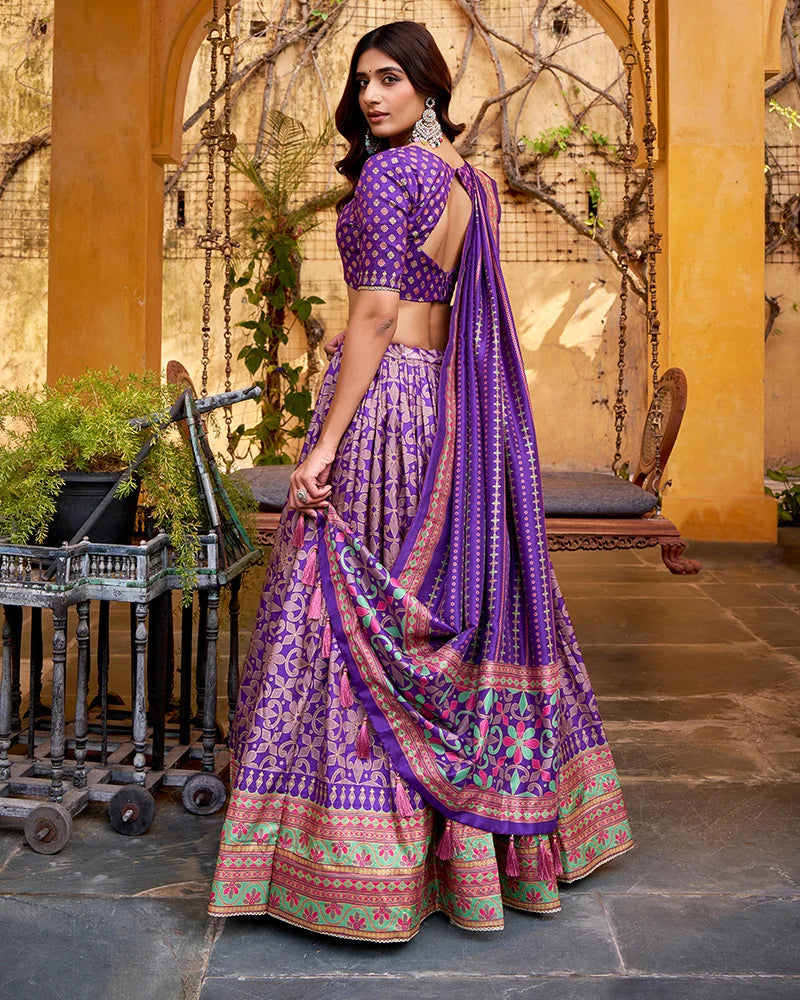 Purple Color Sparkle Printed Silk Lehenga Choli